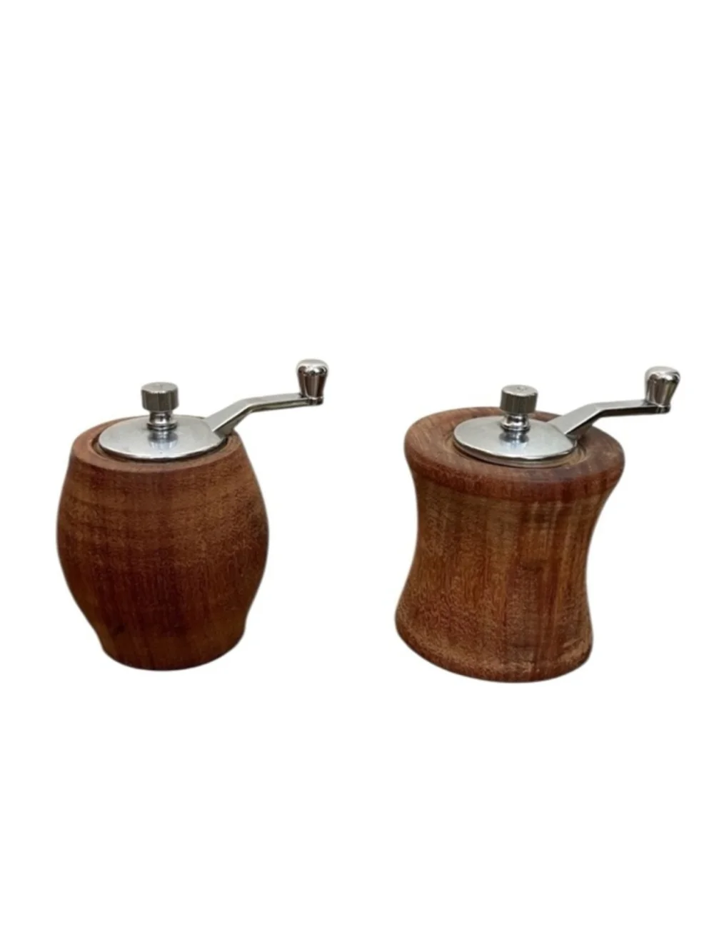 Vintage MCM Handmade Wooden Crank Top Salt Pepper Grinder Set